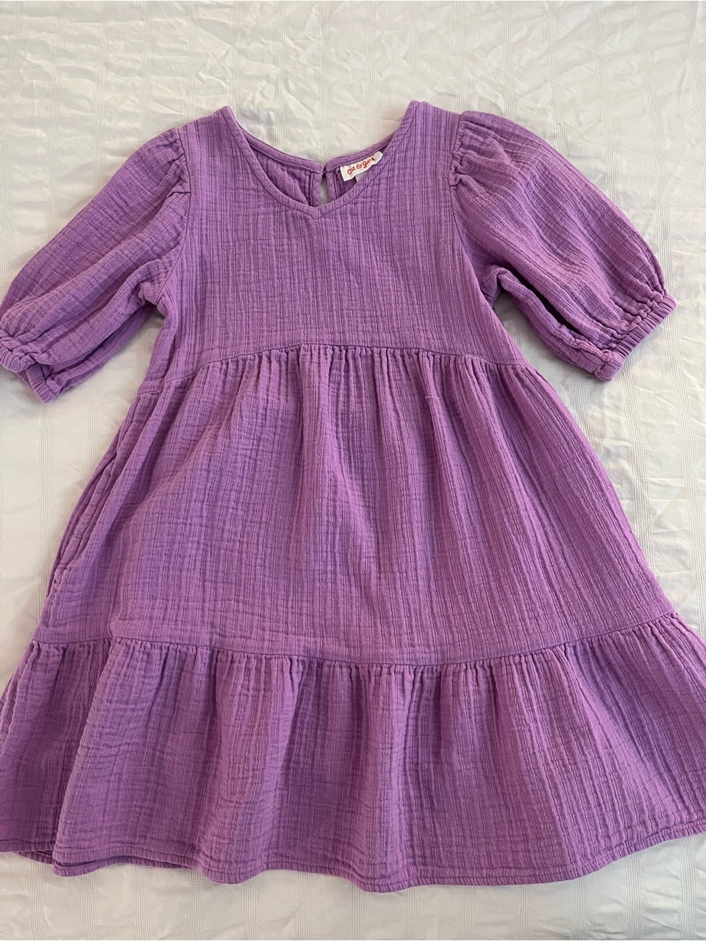 Cat & Jack Purple Tiered Gauze Dress with Puff Sleeves